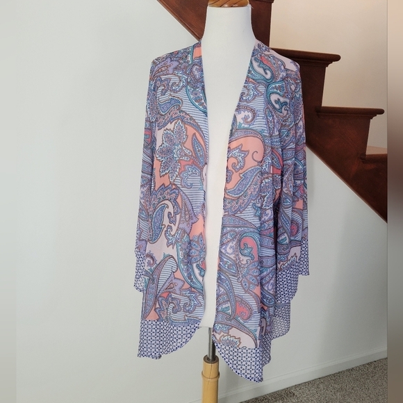 Soft Surroundings Tops - Soft Surroundings M Kimono Duster Cardigan Tunic Top 3/4 Sleeve Sheer Floral
